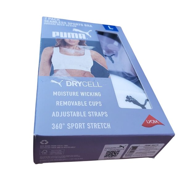 PUMA Lg 2 Pack Seamless Athletic Sports Bra Set Adjustable Drycell Activewear - Picture 12 of 13